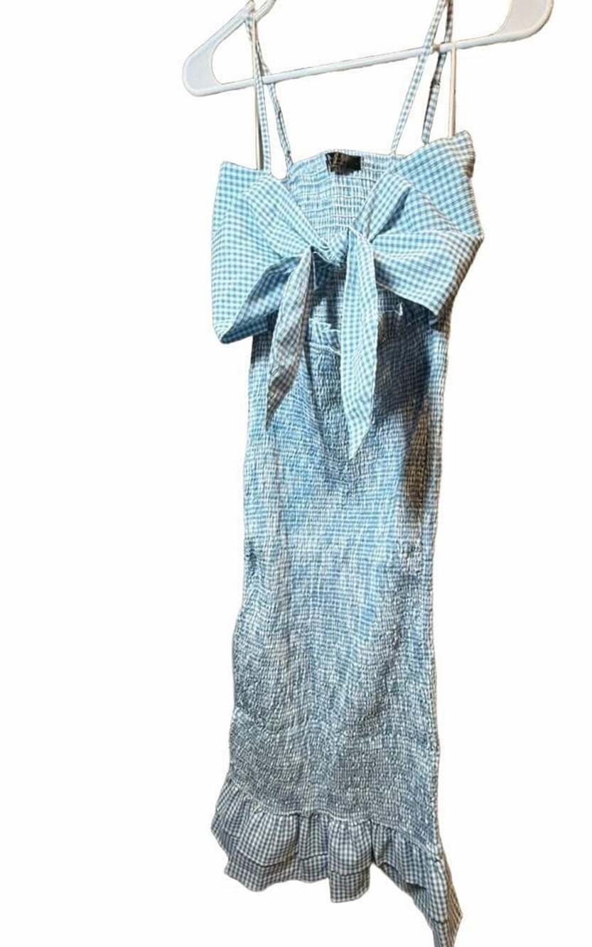 644 A.C.G. Los Angeles Gingham Smocked Midi Dress Size L